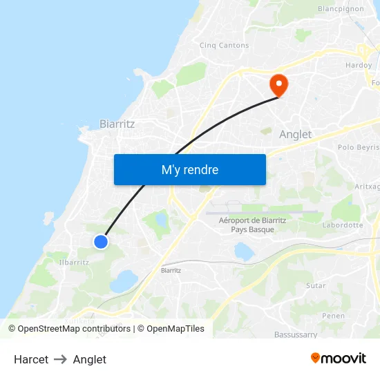 Harcet to Anglet map
