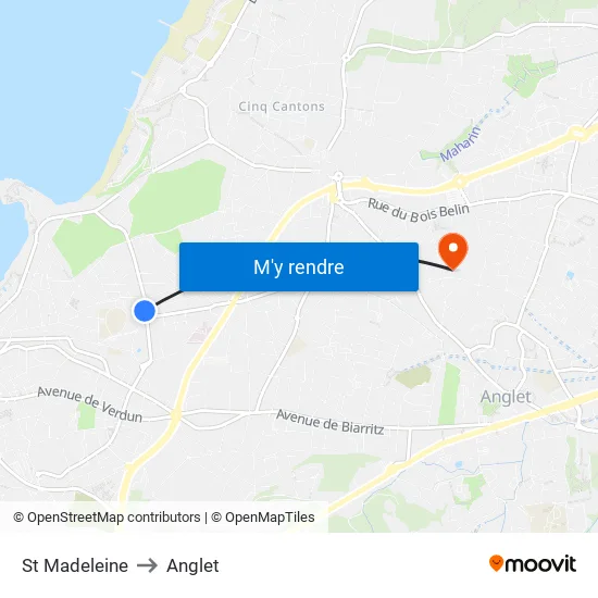 St Madeleine to Anglet map