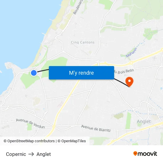 Copernic to Anglet map