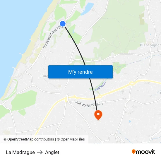 La Madrague to Anglet map