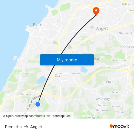Pemartia to Anglet map