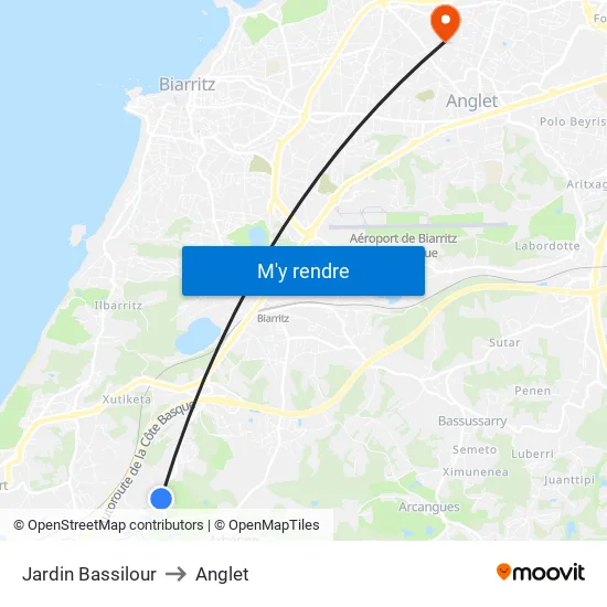 Jardin Bassilour to Anglet map