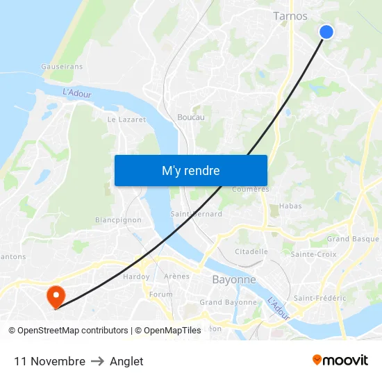 11 Novembre to Anglet map