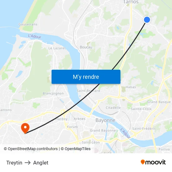Treytin to Anglet map