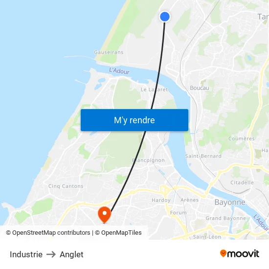 Industrie to Anglet map