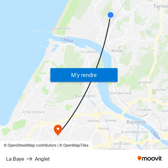 La Baye to Anglet map