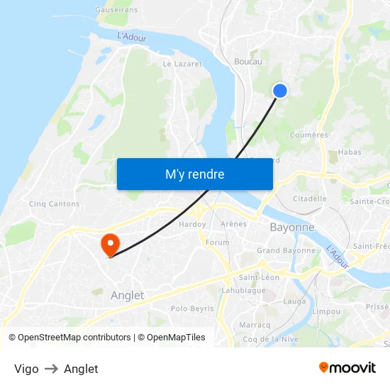 Vigo to Anglet map