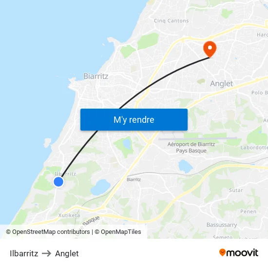 Ilbarritz to Anglet map