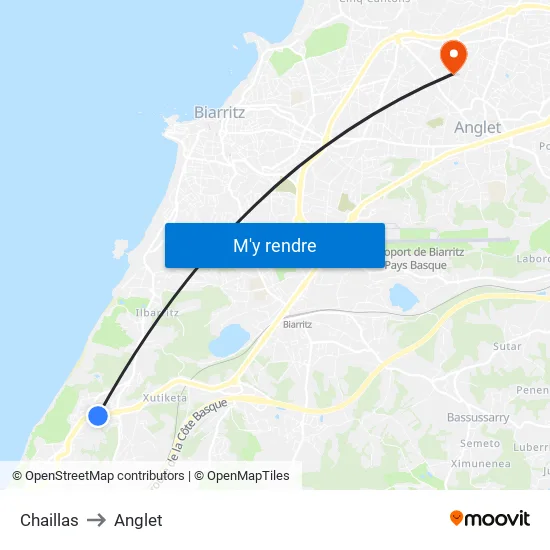Chaillas to Anglet map