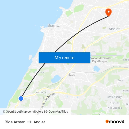 Bide Artean to Anglet map