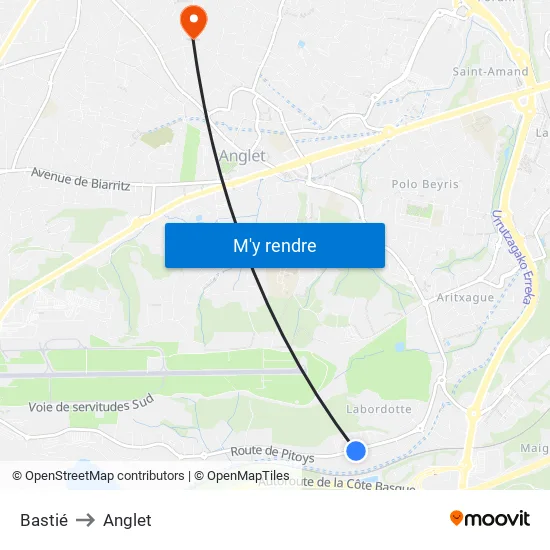 Bastié to Anglet map