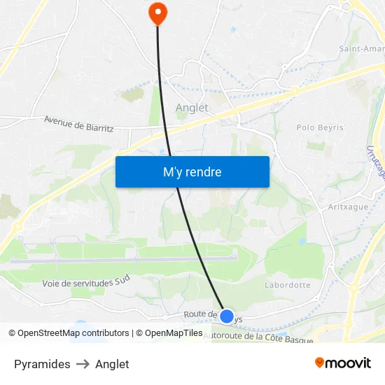 Pyramides to Anglet map