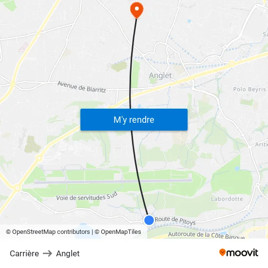 Carrière to Anglet map