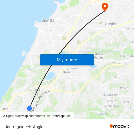 Jaurreguia to Anglet map