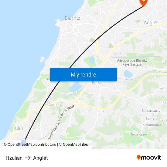 Itzulian to Anglet map