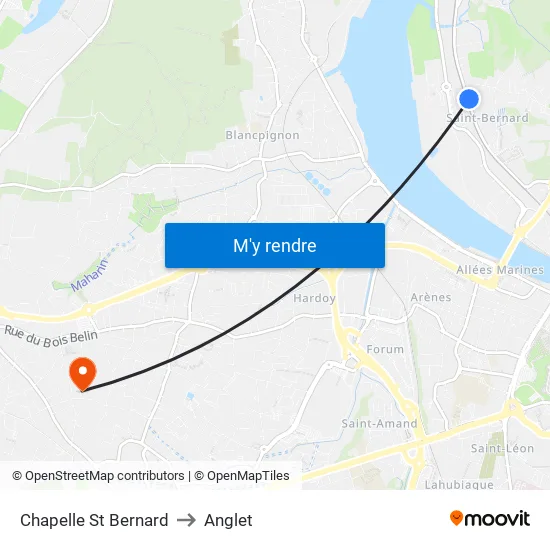 Chapelle St Bernard to Anglet map