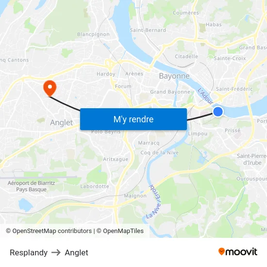Resplandy to Anglet map