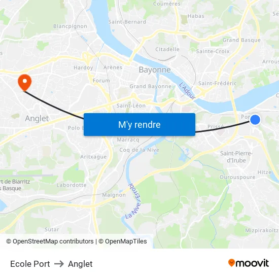 Ecole Port to Anglet map