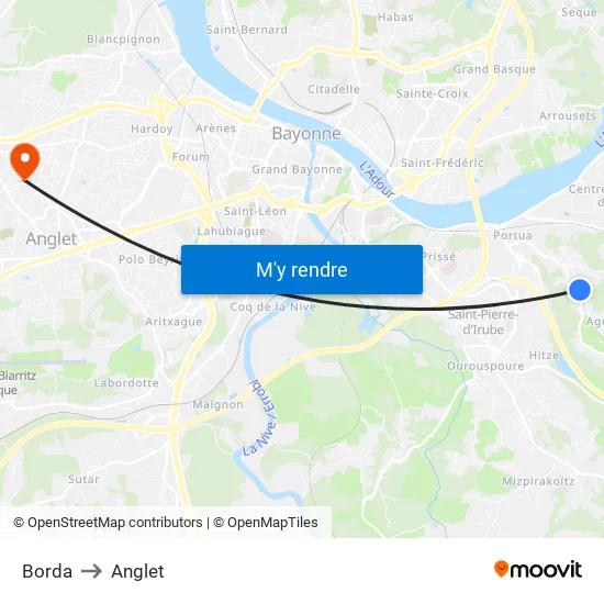 Borda to Anglet map