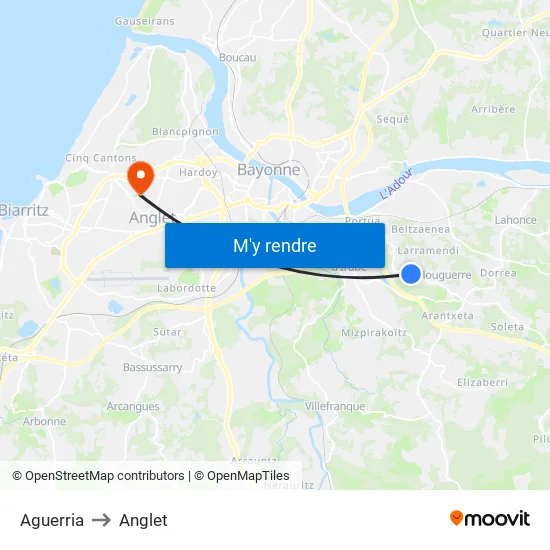Aguerria to Anglet map