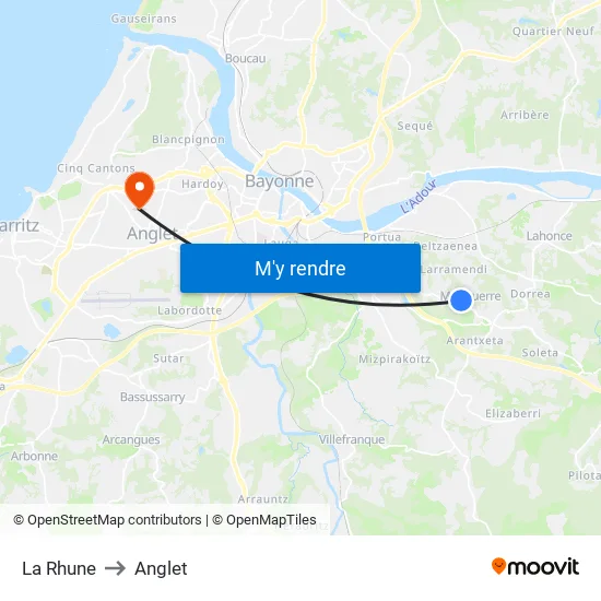 La Rhune to Anglet map