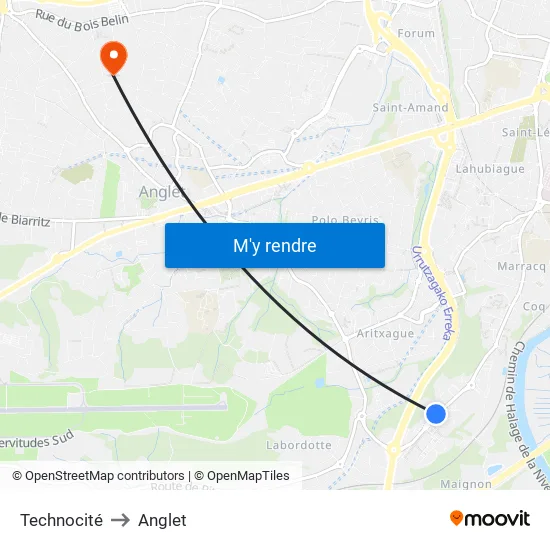 Technocité to Anglet map