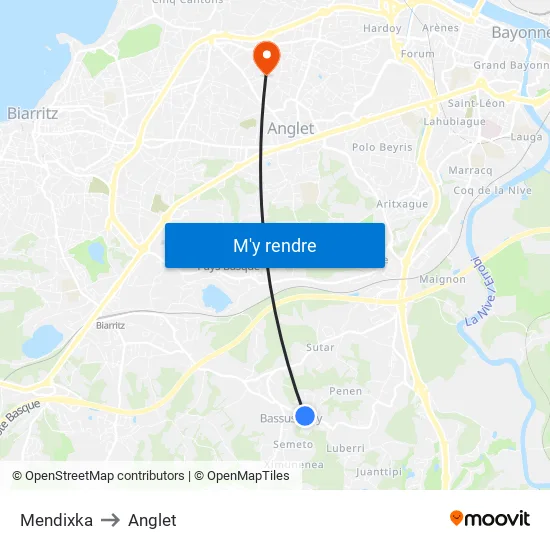 Mendixka to Anglet map