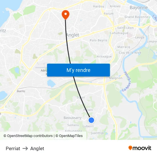 Perriat to Anglet map