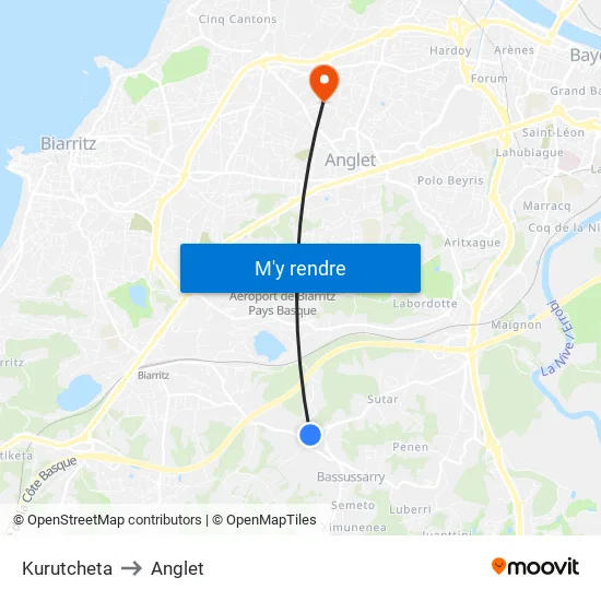 Kurutcheta to Anglet map