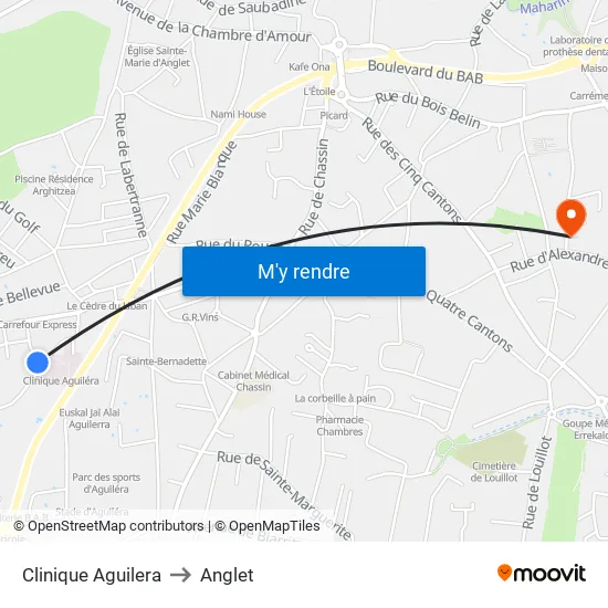 Clinique Aguilera to Anglet map