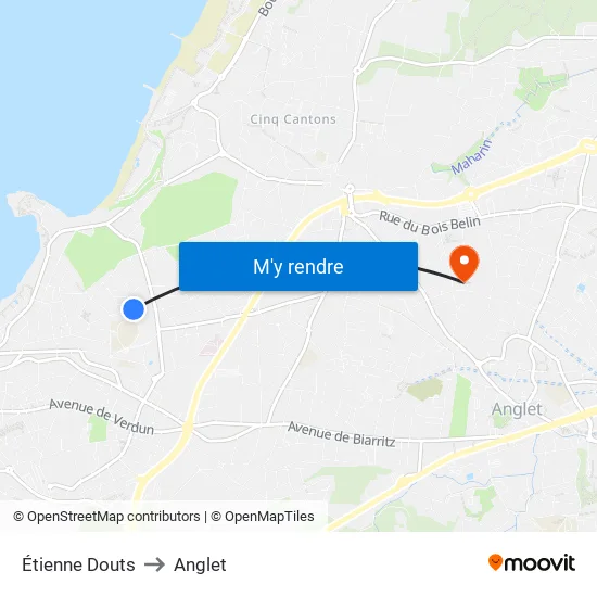 Étienne Douts to Anglet map