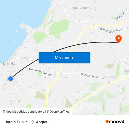 Jardin Public to Anglet map