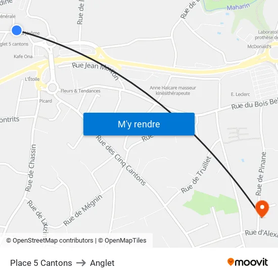 Place 5 Cantons to Anglet map