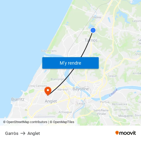 Garròs to Anglet map