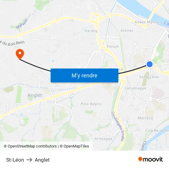 St-Léon to Anglet map