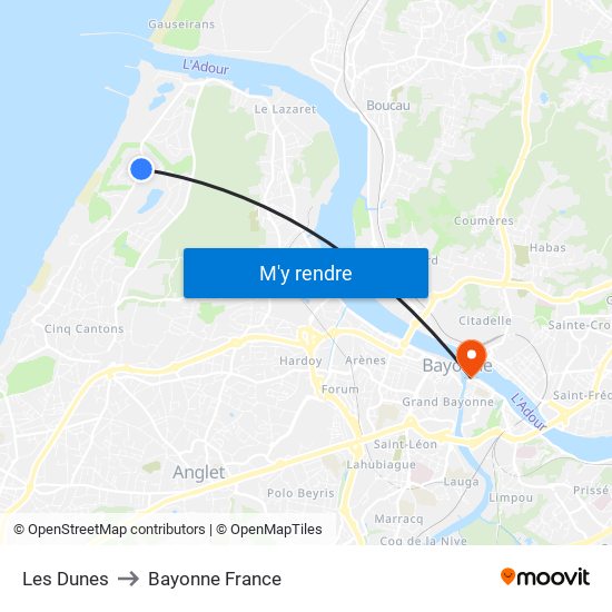 Les Dunes to Bayonne France map