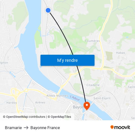 Bramarie to Bayonne France map