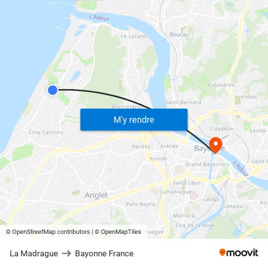 La Madrague to Bayonne France map