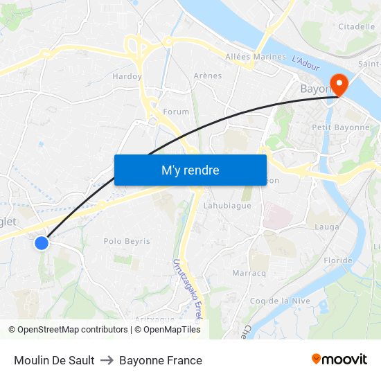 Moulin De Sault to Bayonne France map