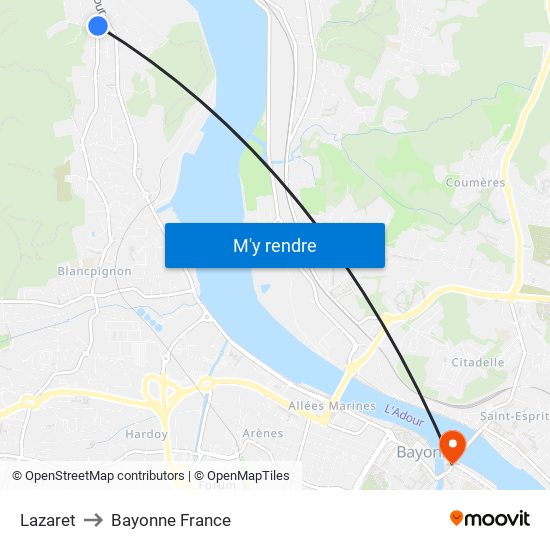 Lazaret to Bayonne France map