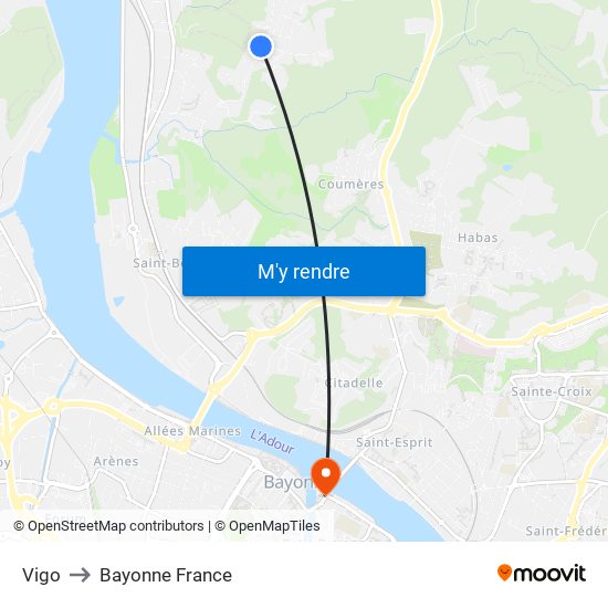 Vigo to Bayonne France map