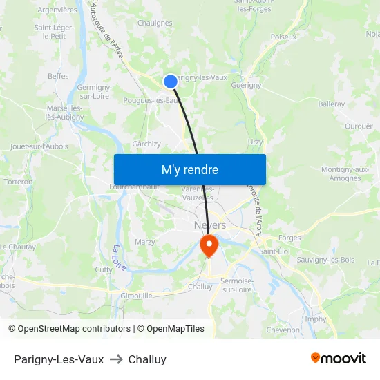 Parigny-Les-Vaux to Challuy map
