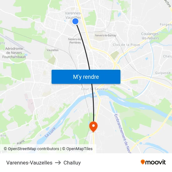 Varennes-Vauzelles to Challuy map