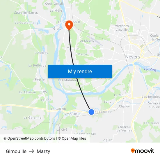 Gimouille to Marzy map