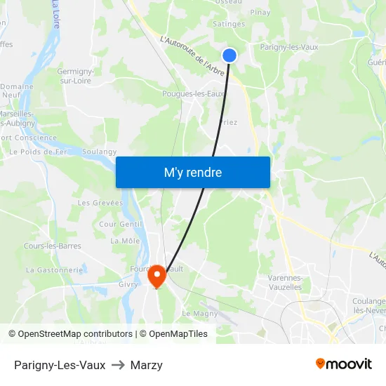 Parigny-Les-Vaux to Marzy map