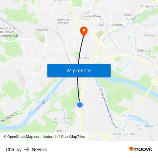 Challuy to Nevers map