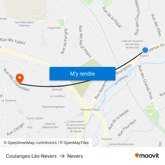 Coulanges-Lès-Nevers to Nevers map