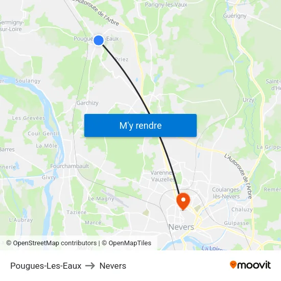Pougues-Les-Eaux to Nevers map