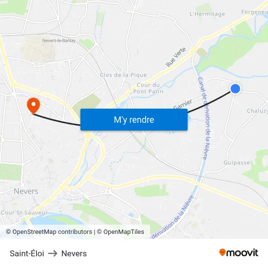 Saint-Éloi to Nevers map