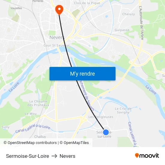 Sermoise-Sur-Loire to Nevers map